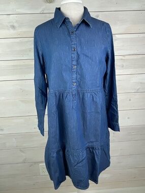 Linda Anderson Blue Denim Long Sleeve Boho Pheasant Dress